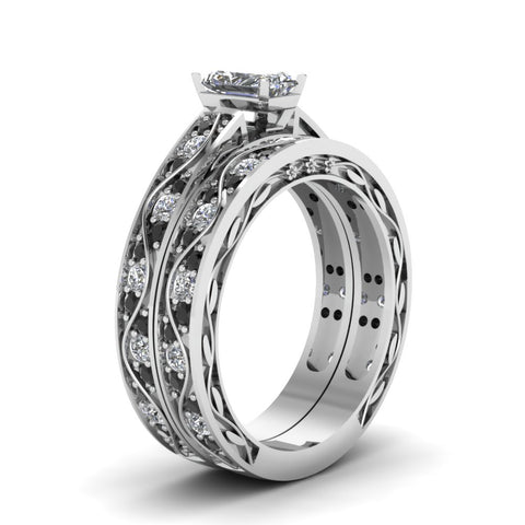 radiant-cut-antique-filigree-wedding-ring-set-with-black-diamond-in-white-gold-FDENS3543RAGBLACKANGLE2-NL-WG