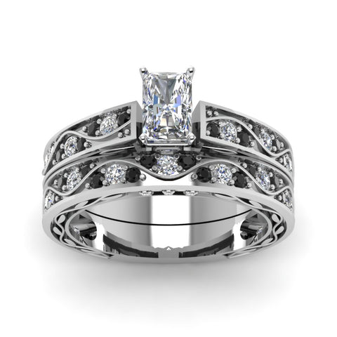 radiant-cut-antique-filigree-wedding-ring-set-with-black-diamond-in-white-gold-FDENS3543RAGBLACKANGLE5-NL-WG