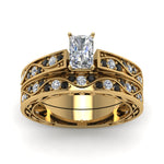 Load image into Gallery viewer, radiant-cut-antique-filigree-wedding-ring-set-with-black-diamond-in-yellow-gold-FDENS3543RAGBLACKANGLE5-NL-YG
