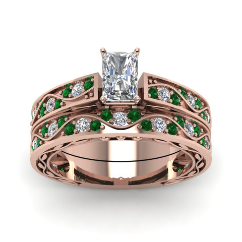 radiant-cut-antique-filigree-wedding-ring-set-with-emerald-in-rose-gold-FDENS3543RAGEMGRANGLE5-NL-RG