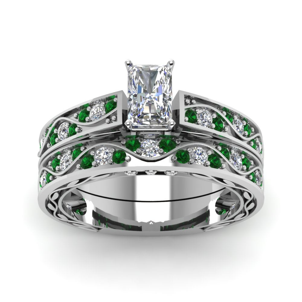 radiant-cut-antique-filigree-wedding-ring-set-with-emerald-in-white-gold-FDENS3543RAGEMGRANGLE5-NL-WG