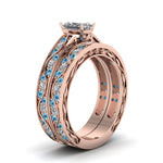 Load image into Gallery viewer, radiant-cut-antique-filigree-wedding-ring-set-with-ice-blue-topaz-in-rose-gold-FDENS3543RAGICBLTOANGLE2-NL-RG
