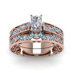 Load image into Gallery viewer, radiant-cut-antique-filigree-wedding-ring-set-with-ice-blue-topaz-in-rose-gold-FDENS3543RAGICBLTOANGLE5-NL-RG

