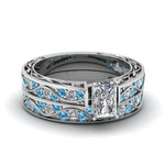 Load image into Gallery viewer, radiant-cut-antique-filigree-wedding-ring-set-with-ice-blue-topaz-in-white-gold-FDENS3543RAGICBLTO-NL-WG

