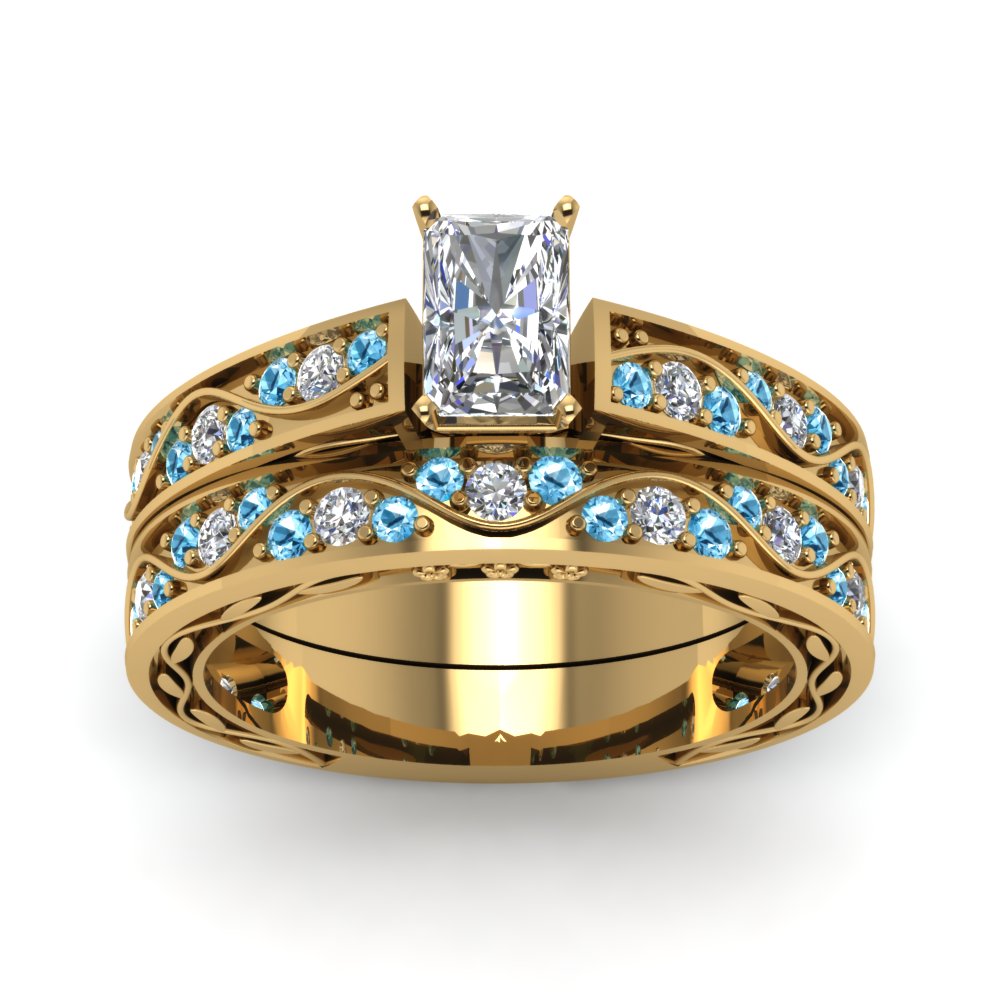 radiant-cut-antique-filigree-wedding-ring-set-with-ice-blue-topaz-in-yellow-gold-FDENS3543RAGICBLTOANGLE5-NL-YG
