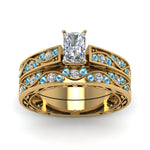 Load image into Gallery viewer, radiant-cut-antique-filigree-wedding-ring-set-with-ice-blue-topaz-in-yellow-gold-FDENS3543RAGICBLTOANGLE5-NL-YG