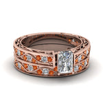 Load image into Gallery viewer, radiant-cut-antique-filigree-wedding-ring-set-with-orange-sapphire-in-rose-gold-FDENS3543RAGSAOR-NL-RG

