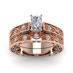 Load image into Gallery viewer, radiant-cut-antique-filigree-wedding-ring-set-with-orange-sapphire-in-rose-gold-FDENS3543RAGSAORANGLE5-NL-RG
