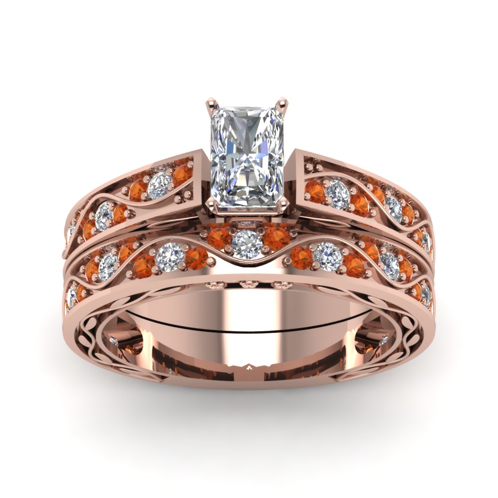 radiant-cut-antique-filigree-wedding-ring-set-with-orange-sapphire-in-rose-gold-FDENS3543RAGSAORANGLE5-NL-RG