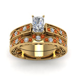 Load image into Gallery viewer, radiant-cut-antique-filigree-wedding-ring-set-with-orange-sapphire-in-yellow-gold-FDENS3543RAGSAORANGLE5-NL-YG