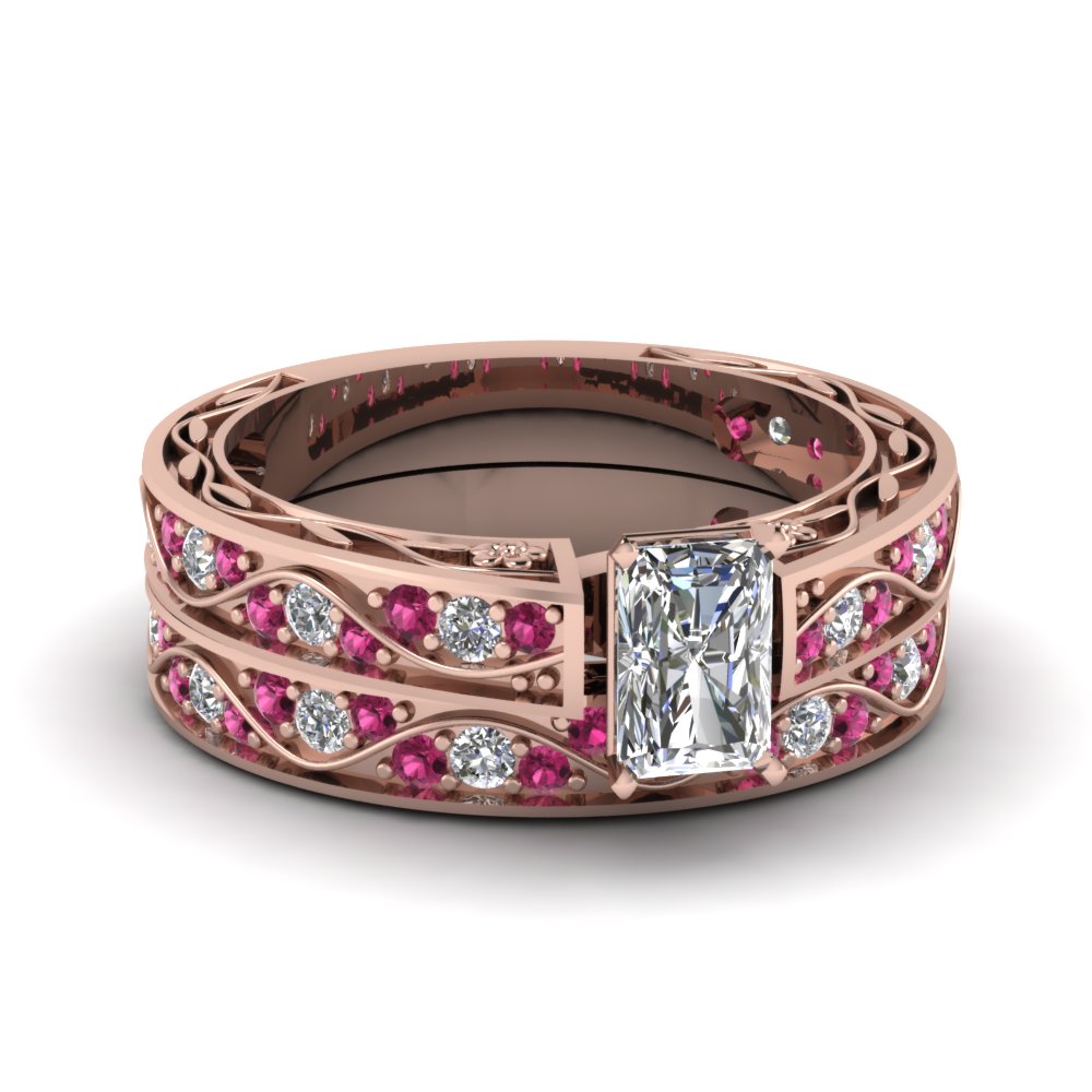 radiant-cut-antique-filigree-wedding-ring-set-with-pink-sapphire-in-rose-gold-FDENS3543RAGSADRPI-NL-RG