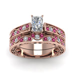 Load image into Gallery viewer, radiant-cut-antique-filigree-wedding-ring-set-with-pink-sapphire-in-rose-gold-FDENS3543RAGSADRPIANGLE5-NL-RG