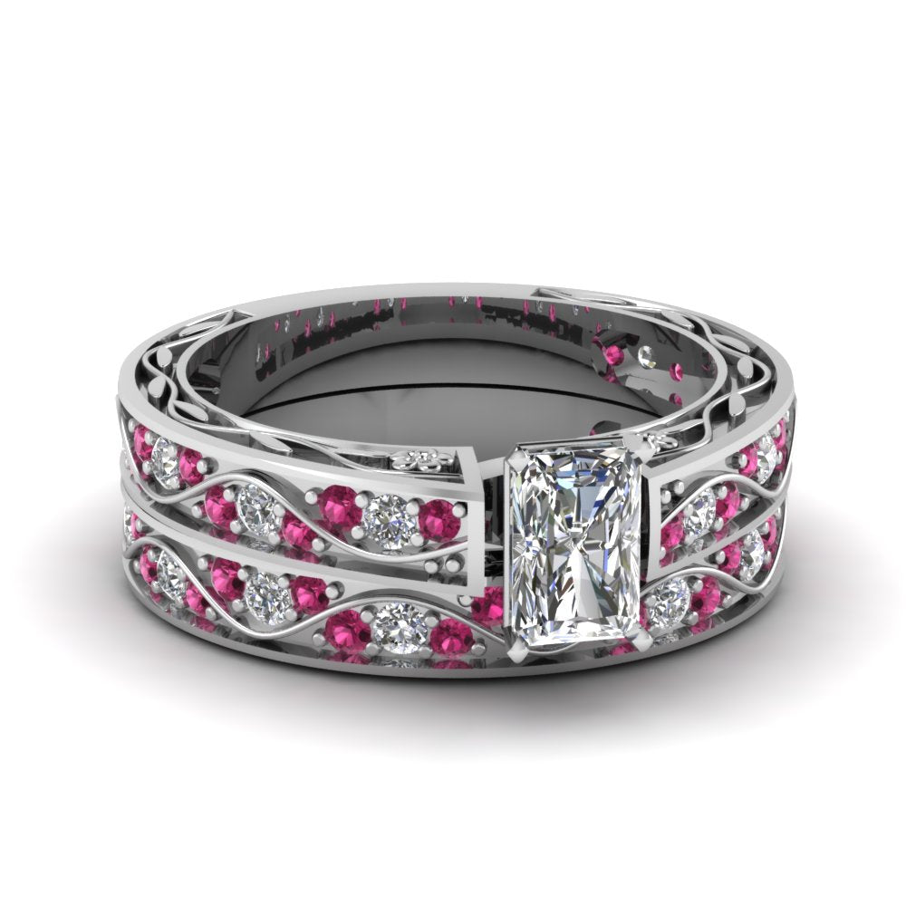 radiant-cut-antique-filigree-wedding-ring-set-with-pink-sapphire-in-white-gold-FDENS3543RAGSADRPI-NL-WG
