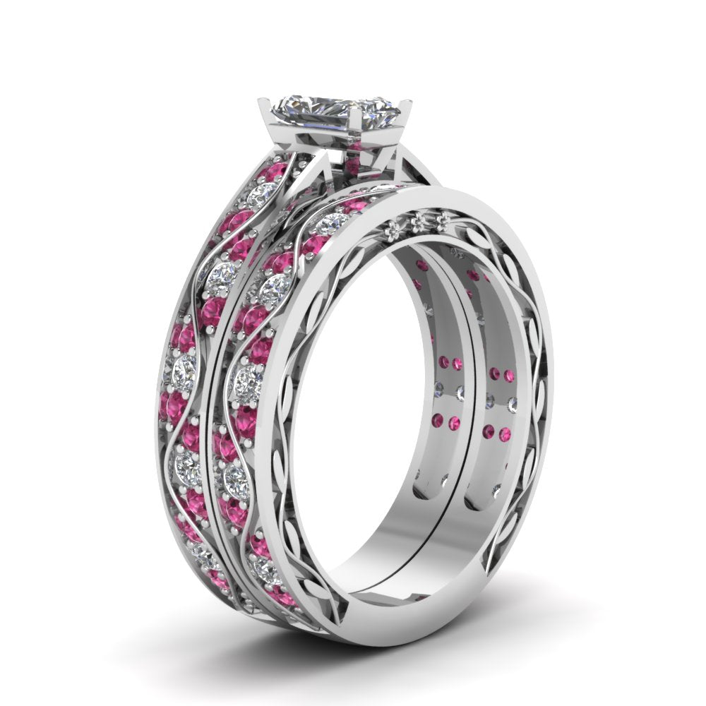 radiant-cut-antique-filigree-wedding-ring-set-with-pink-sapphire-in-white-gold-FDENS3543RAGSADRPIANGLE2-NL-WG