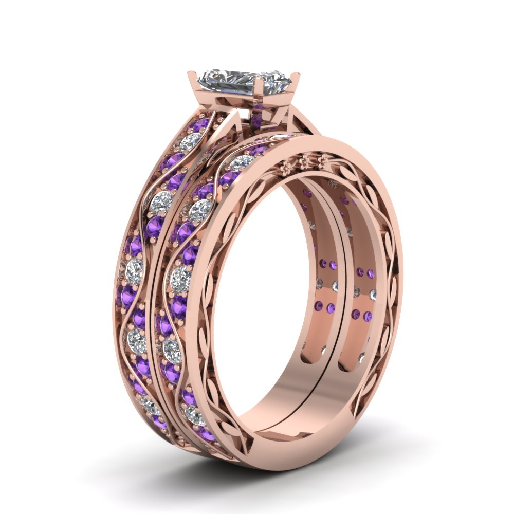 radiant-cut-antique-filigree-wedding-ring-set-with-purple-amethyst-in-rose-gold-FDENS3543RAGVITOANGLE2-NL-RG