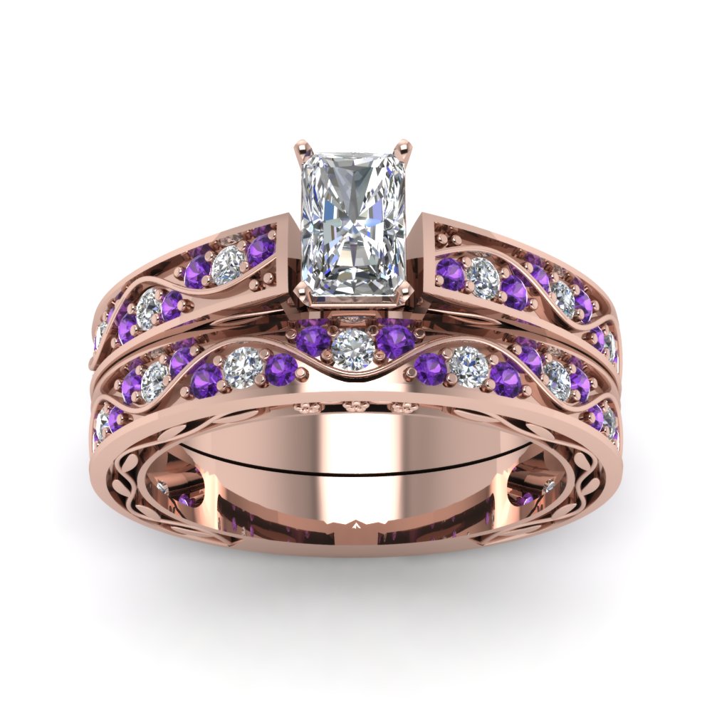 radiant-cut-antique-filigree-wedding-ring-set-with-purple-amethyst-in-rose-gold-FDENS3543RAGVITOANGLE5-NL-RG