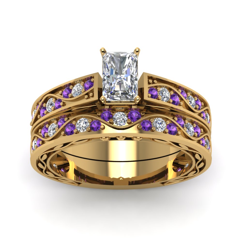 radiant-cut-antique-filigree-wedding-ring-set-with-purple-amethyst-in-yellow-gold-FDENS3543RAGVITOANGLE5-NL-YG
