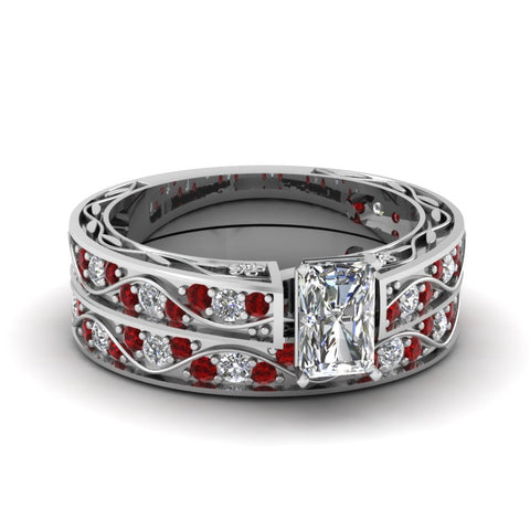 radiant-cut-antique-filigree-wedding-ring-set-with-ruby-in-white-gold-FDENS3543RAGRUDR-NL-WG