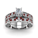 Load image into Gallery viewer, radiant-cut-antique-filigree-wedding-ring-set-with-ruby-in-white-gold-FDENS3543RAGRUDRANGLE5-NL-WG
