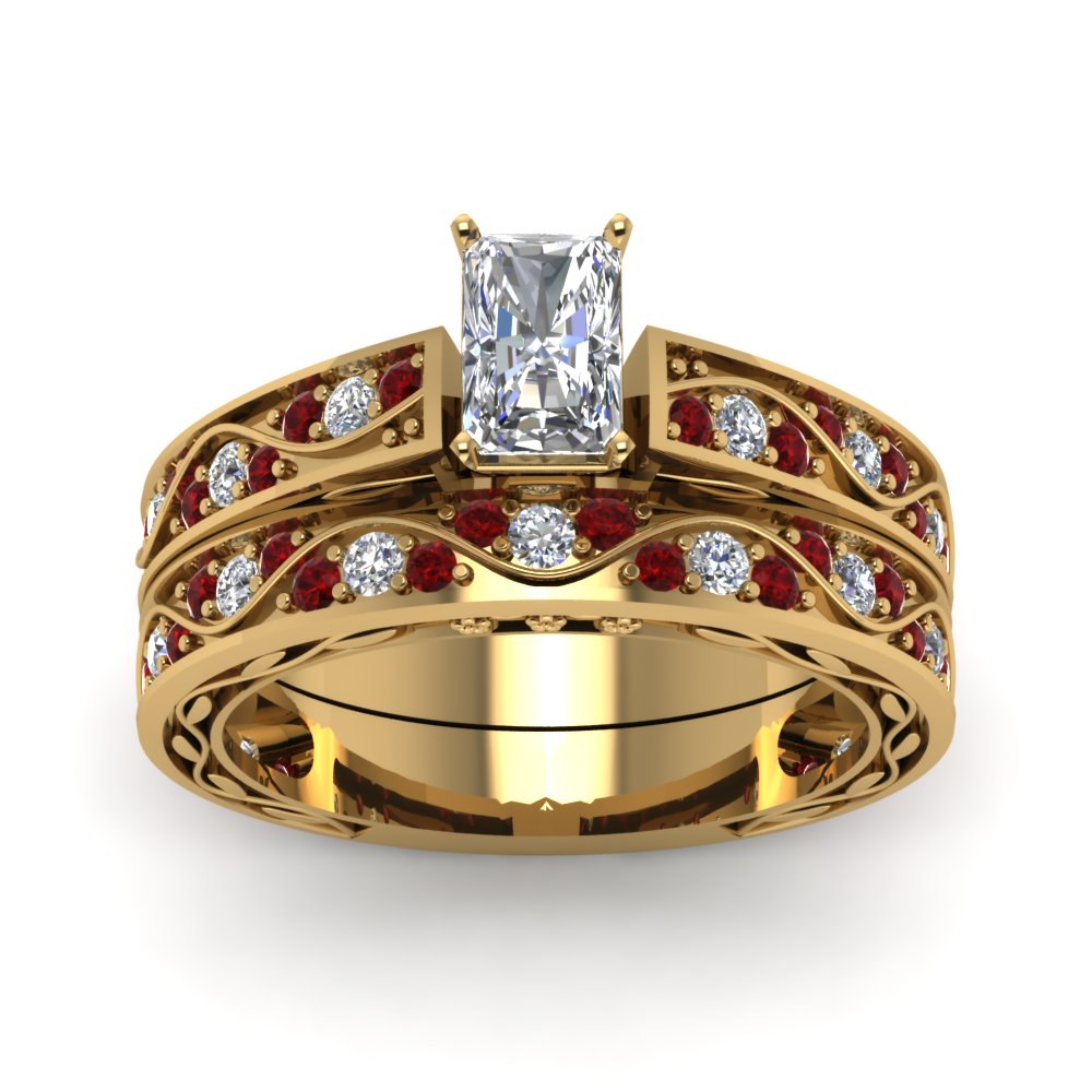 radiant-cut-antique-filigree-wedding-ring-set-with-ruby-in-yellow-gold-FDENS3543RAGRUDRANGLE5-NL-YG