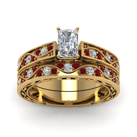 radiant-cut-antique-filigree-wedding-ring-set-with-ruby-in-yellow-gold-FDENS3543RAGRUDRANGLE5-NL-YG