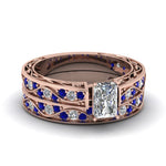 Load image into Gallery viewer, radiant-cut-antique-filigree-wedding-ring-set-with-sapphire-in-rose-gold-FDENS3543RAGSABL-NL-RG