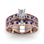 Load image into Gallery viewer, radiant-cut-antique-filigree-wedding-ring-set-with-sapphire-in-rose-gold-FDENS3543RAGSABLANGLE5-NL-RG
