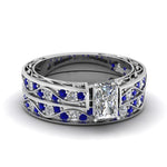 Load image into Gallery viewer, radiant-cut-antique-filigree-wedding-ring-set-with-sapphire-in-white-gold-FDENS3543RAGSABL-NL-WG
