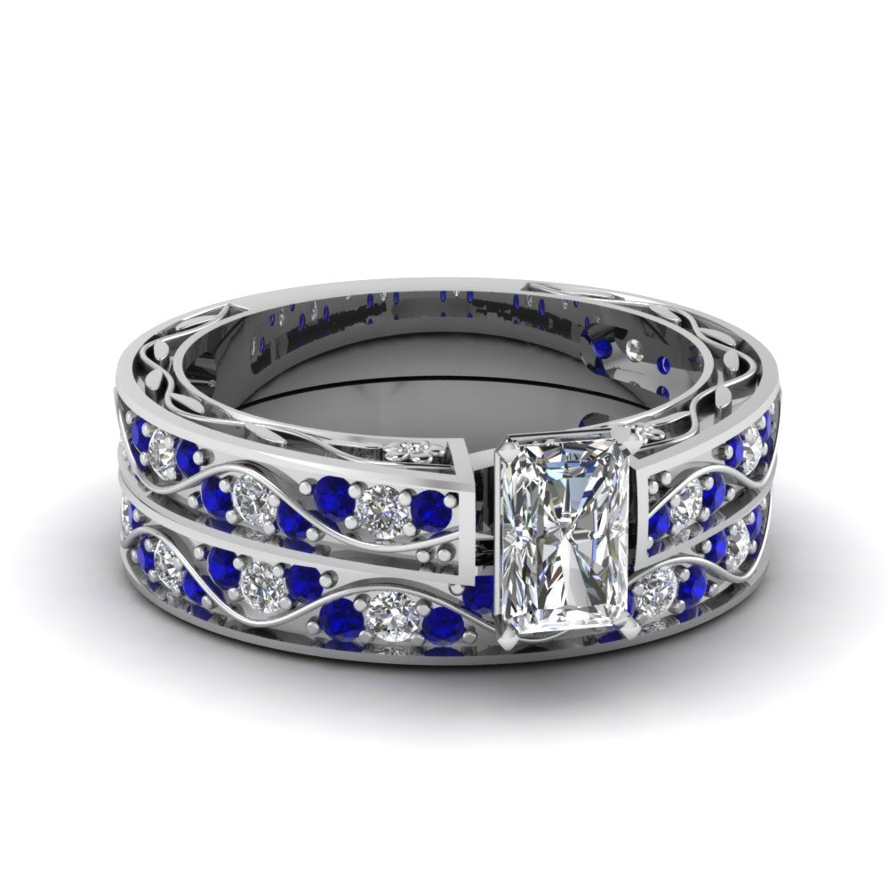 radiant-cut-antique-filigree-wedding-ring-set-with-sapphire-in-white-gold-FDENS3543RAGSABL-NL-WG