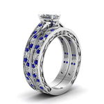 Load image into Gallery viewer, radiant-cut-antique-filigree-wedding-ring-set-with-sapphire-in-white-gold-FDENS3543RAGSABLANGLE2-NL-WG