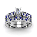 Load image into Gallery viewer, radiant-cut-antique-filigree-wedding-ring-set-with-sapphire-in-white-gold-FDENS3543RAGSABLANGLE5-NL-WG
