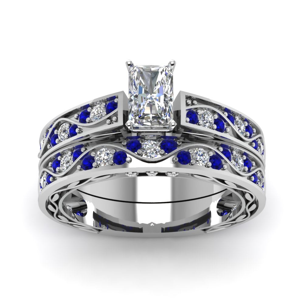 radiant-cut-antique-filigree-wedding-ring-set-with-sapphire-in-white-gold-FDENS3543RAGSABLANGLE5-NL-WG