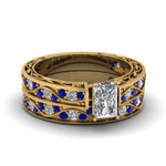 Load image into Gallery viewer, radiant-cut-antique-filigree-wedding-ring-set-with-sapphire-in-yellow-gold-FDENS3543RAGSABL-NL-YG