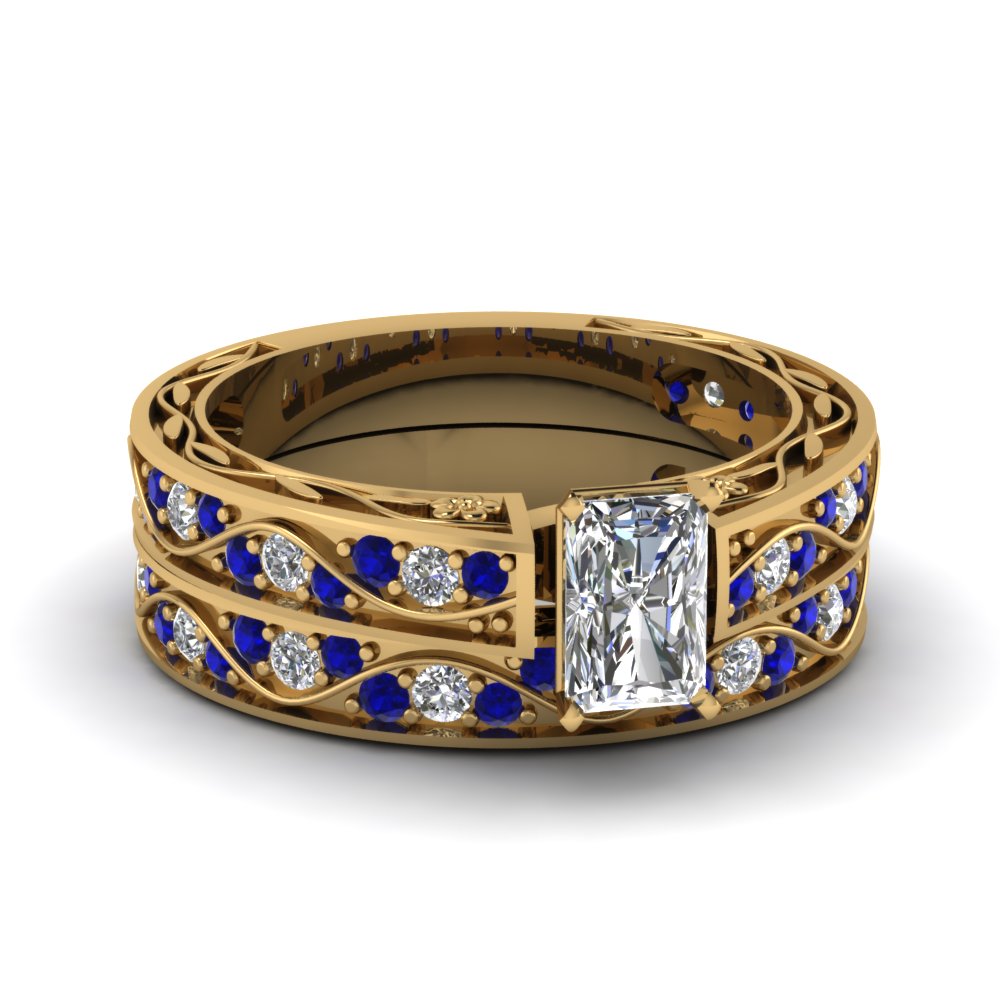 radiant-cut-antique-filigree-wedding-ring-set-with-sapphire-in-yellow-gold-FDENS3543RAGSABL-NL-YG
