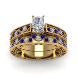 Load image into Gallery viewer, radiant-cut-antique-filigree-wedding-ring-set-with-sapphire-in-yellow-gold-FDENS3543RAGSABLANGLE5-NL-YG
