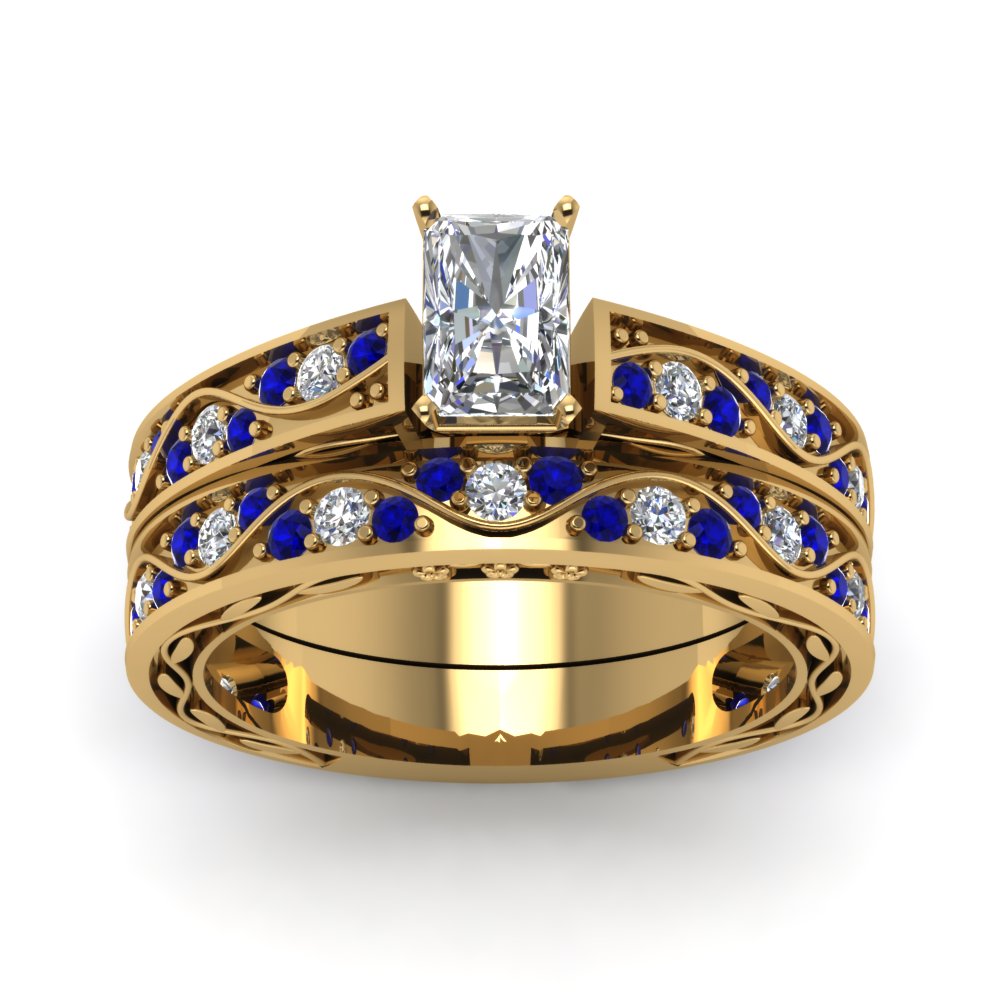 radiant-cut-antique-filigree-wedding-ring-set-with-sapphire-in-yellow-gold-FDENS3543RAGSABLANGLE5-NL-YG
