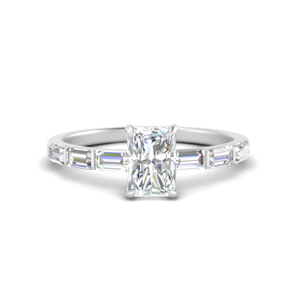 Baguette Thin Band Radiant Cut Engagement Ring