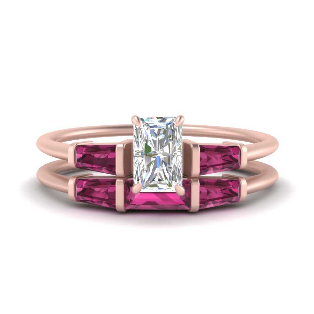 radiant-cut-bar-set-pink-sapphire-ring-with-matching-3-baguette-wedding-band-in-FDENS100RAGSADRPI-NL-RG