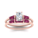 Load image into Gallery viewer, radiant-cut-bar-set-pink-sapphire-ring-with-matching-3-baguette-wedding-band-in-FDENS100RAGSADRPI-NL-RG
