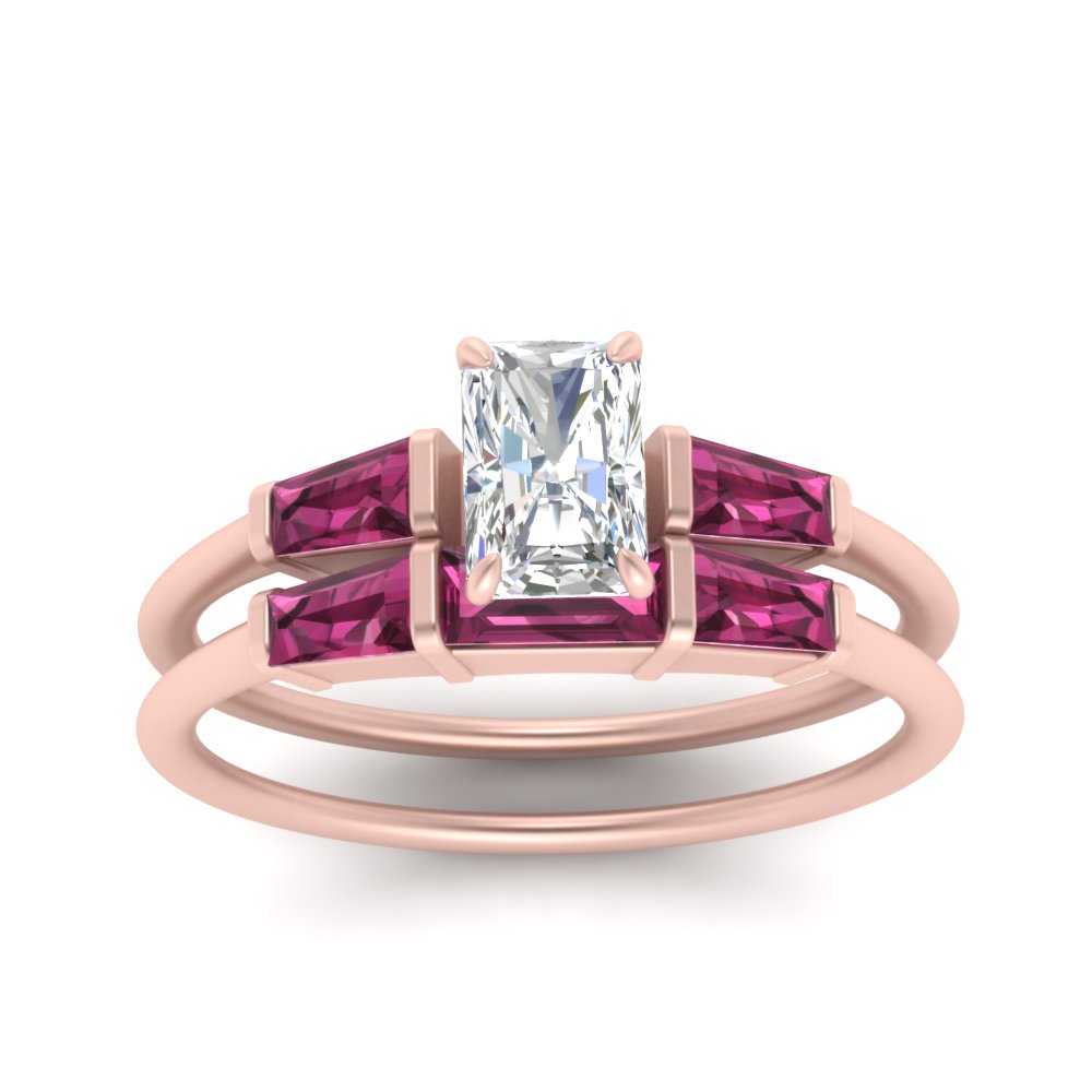 radiant-cut-bar-set-pink-sapphire-ring-with-matching-3-baguette-wedding-band-in-FDENS100RAGSADRPI-NL-RG