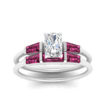 Load image into Gallery viewer, radiant-cut-bar-set-pink-sapphire-ring-with-matching-3-baguette-wedding-band-in-FDENS100RAGSADRPI-NL-WG
