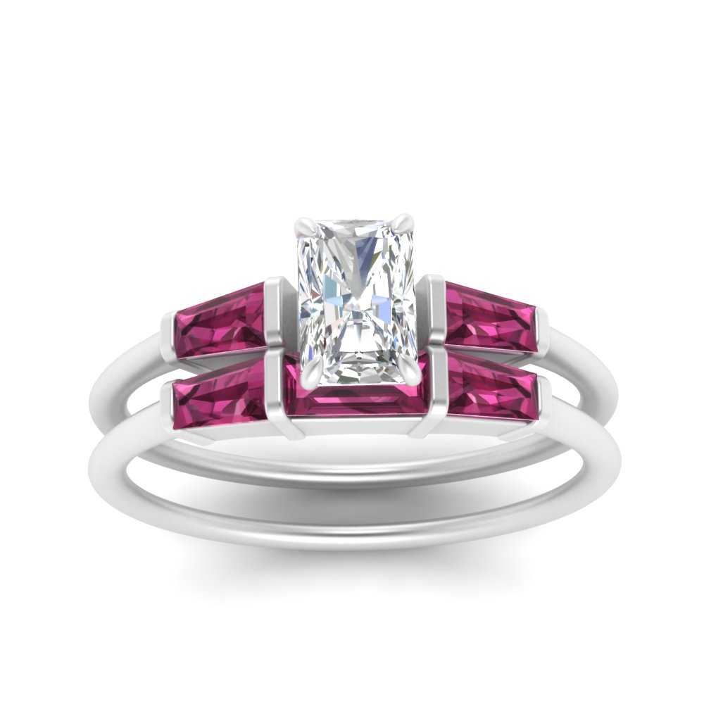 radiant-cut-bar-set-pink-sapphire-ring-with-matching-3-baguette-wedding-band-in-FDENS100RAGSADRPI-NL-WG