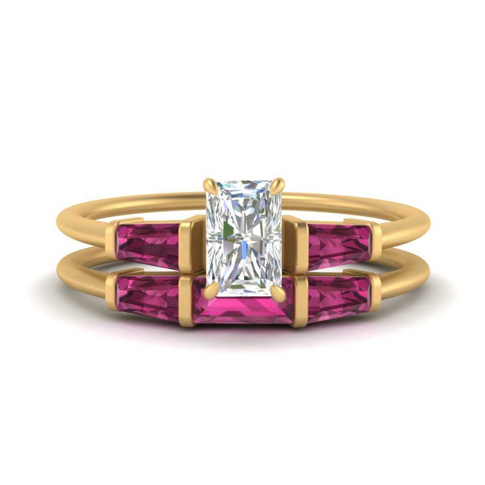 radiant-cut-bar-set-pink-sapphire-ring-with-matching-3-baguette-wedding-band-in-FDENS100RAGSADRPI-NL-YG