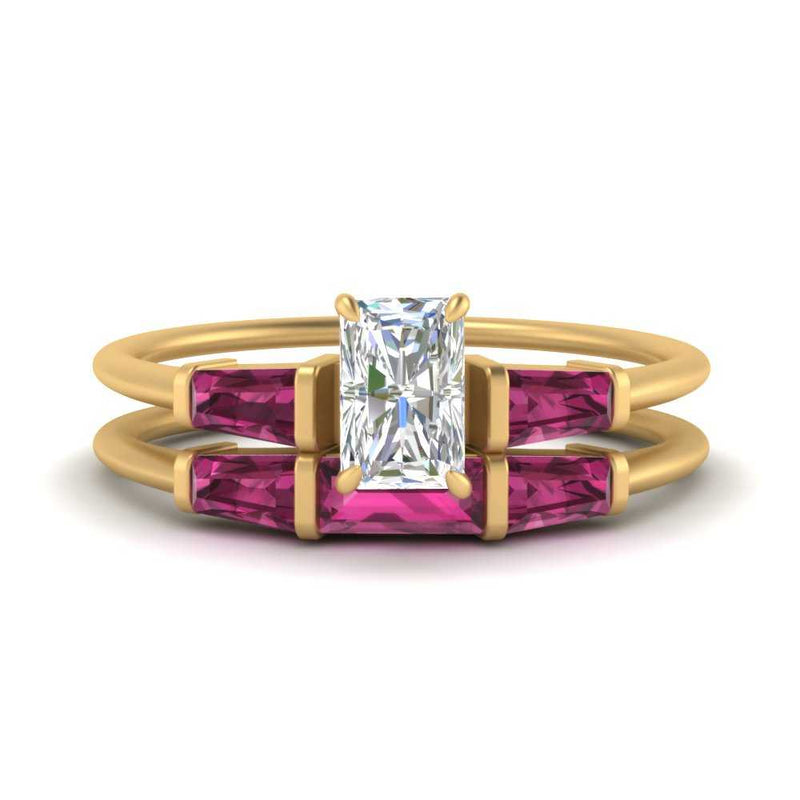 radiant-cut-bar-set-pink-sapphire-ring-with-matching-3-baguette-wedding-band-in-yellow-gold-FDENS100RAGSADRPI-NL-YG