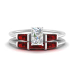 Load image into Gallery viewer, radiant-cut-bar-set-ruby-ring-with-matching-3-baguette-wedding-band-in-FDENS100RAGRUDR-NL-WG
