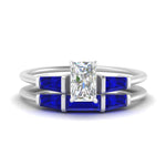 Load image into Gallery viewer, radiant-cut-bar-set-sapphire-ring-with-matching-3-baguette-wedding-band-in-FDENS100RAGSABL-NL-WG
