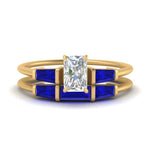 Load image into Gallery viewer, radiant-cut-bar-set-sapphire-ring-with-matching-3-baguette-wedding-band-in-FDENS100RAGSABL-NL-YG
