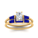 Load image into Gallery viewer, radiant-cut-bar-set-sapphire-ring-with-matching-3-baguette-wedding-band-in-FDENS100RAGSABL-NL-YG
