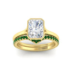 Load image into Gallery viewer, radiant-cut-bezel-solitaire-ring-with-emerald-band-in-yellow-gold-FD11229RAGEMGRANGLE5-NL-YG.jpg?v=1758702888