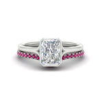 Load image into Gallery viewer, radiant-cut-bezel-solitaire-ring-with-pink-sapphire-band-in-white-gold-FD11229RAGSADRPI-NL-WG.jpg?v=1758702888